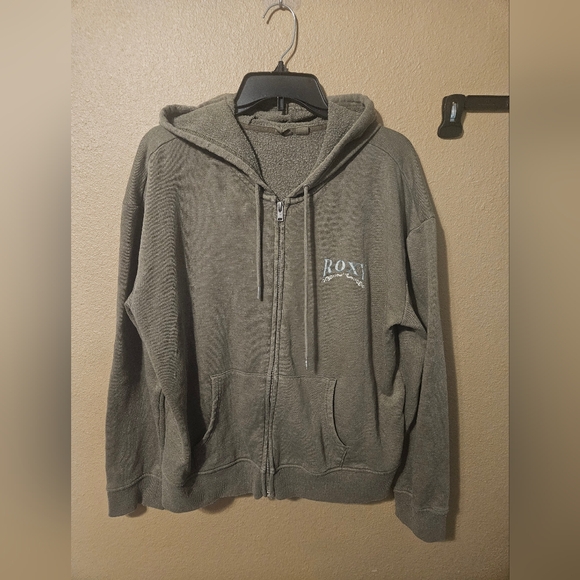 Roxy Y2k Khaki Zip-Up Hoodie Sz Medium - Picture 2 of 9